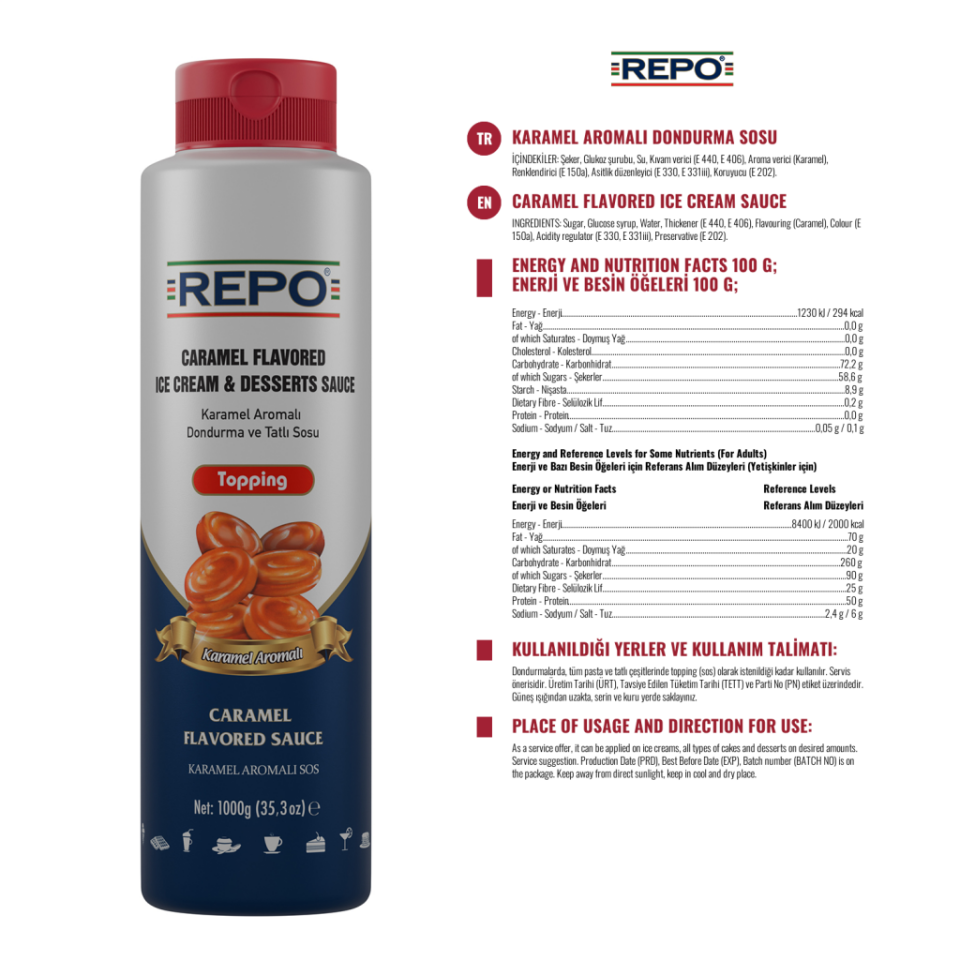 Repo Karamel Aromalı Topping (Dondurma ve Tatlı Sosu) 1 kg