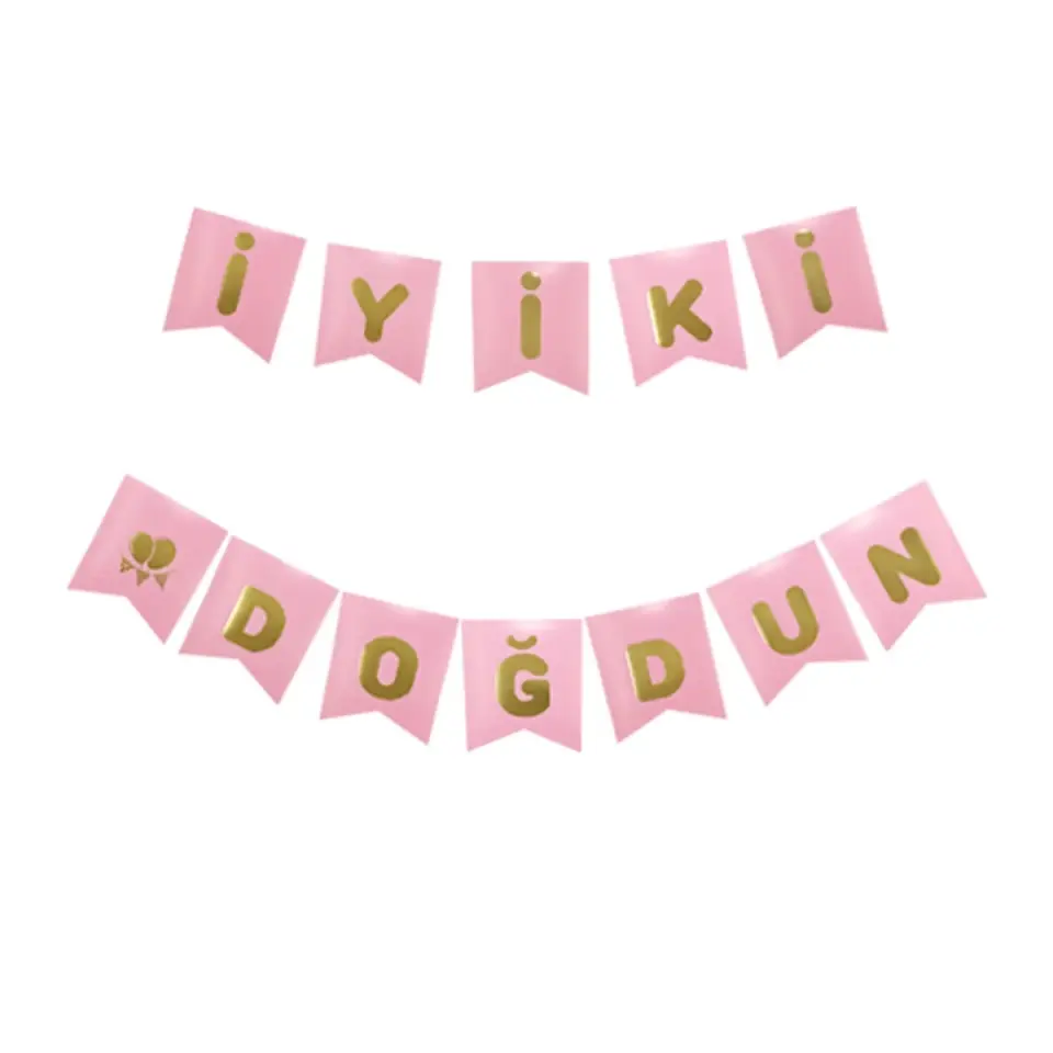 İyi Ki Doğdun Banner Pembe Üstü Gold