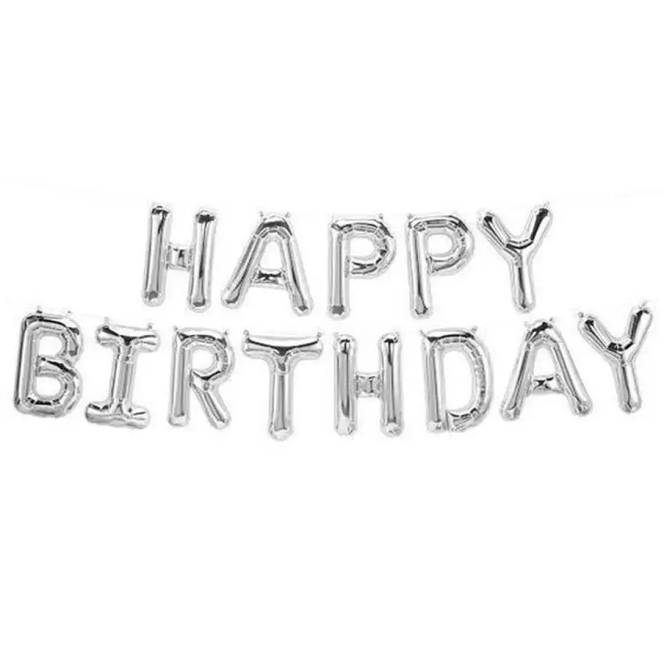 Gümüş Happy Birthday Folyo Balon Set