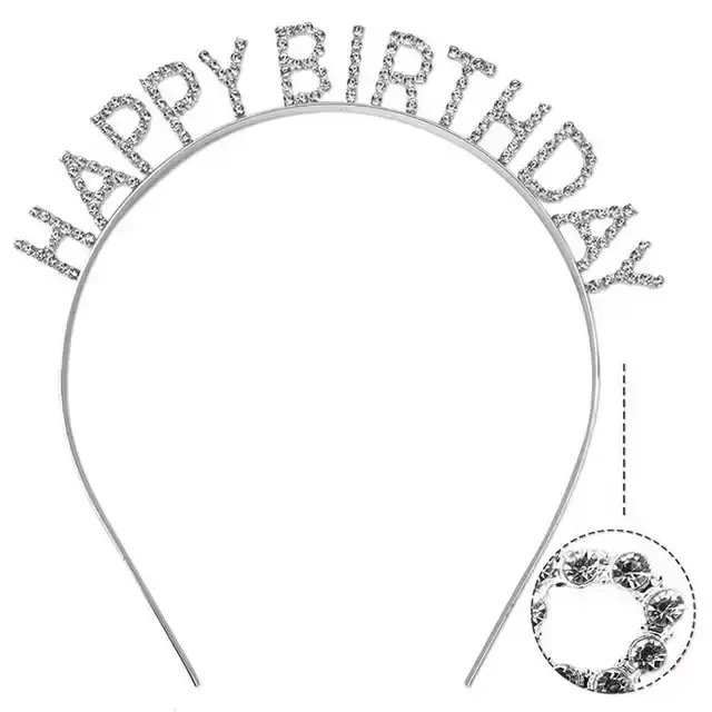 Kristal Taşlı Happy Birthday Tacı Gümüş