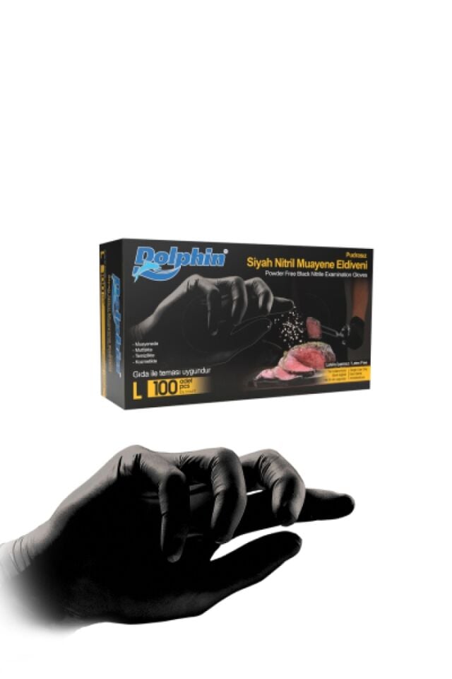 Dolphin Siyah Nitril Eldiven L 100 Adet