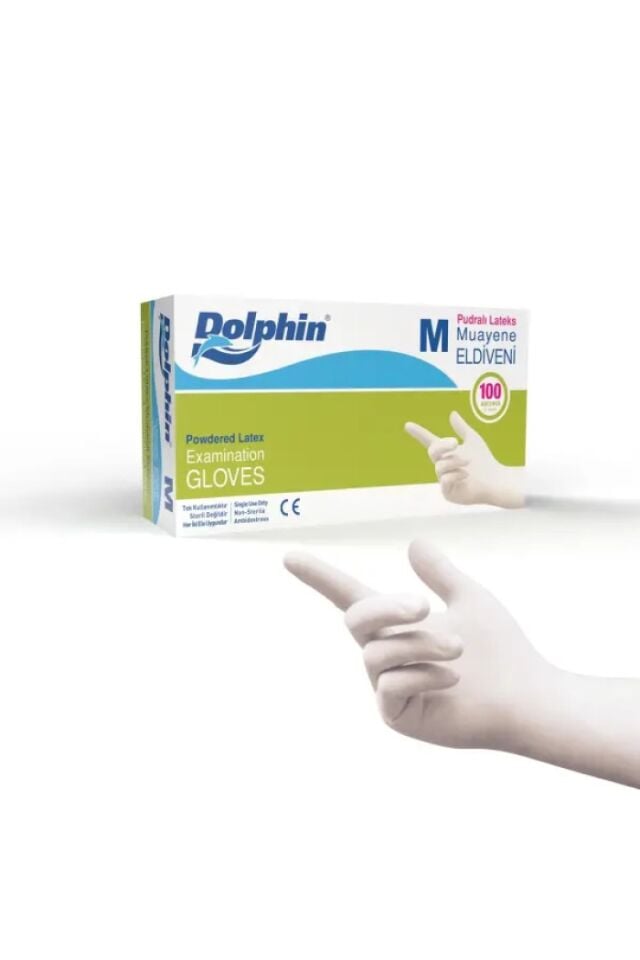 Dolphin Beyaz Lateks Eldiven Pudralı M 100 Adet