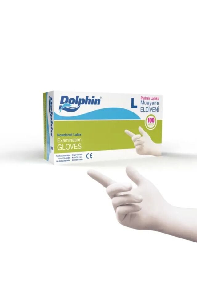 Dolphin Beyaz Lateks Eldiven Pudralı L 100 Adet