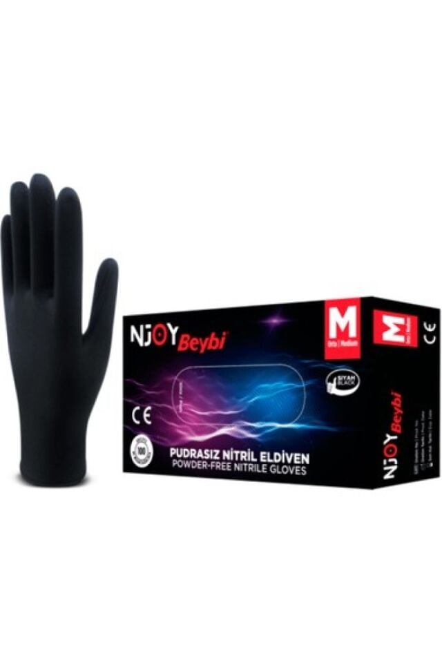 Njoy Beybi Siyah Nitril Eldiven 100 Adet - Medium
